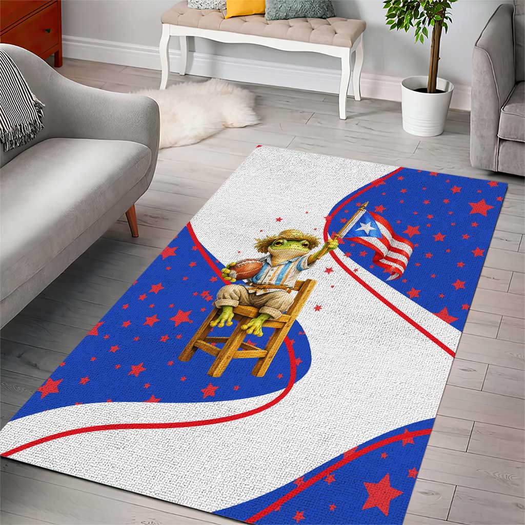Puerto Rico Coquí Frog Football Fan Area Rug Whimsical Cartoon Style with Patriotic Elements