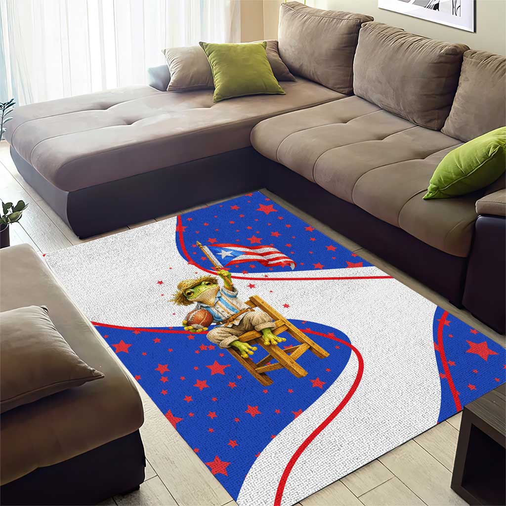 Puerto Rico Coquí Frog Football Fan Area Rug Whimsical Cartoon Style with Patriotic Elements