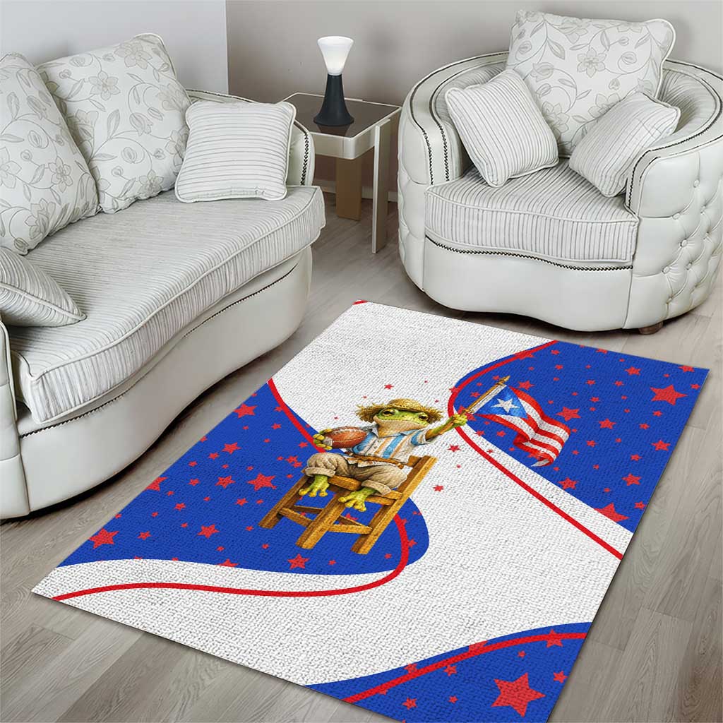 Puerto Rico Coquí Frog Football Fan Area Rug Whimsical Cartoon Style with Patriotic Elements