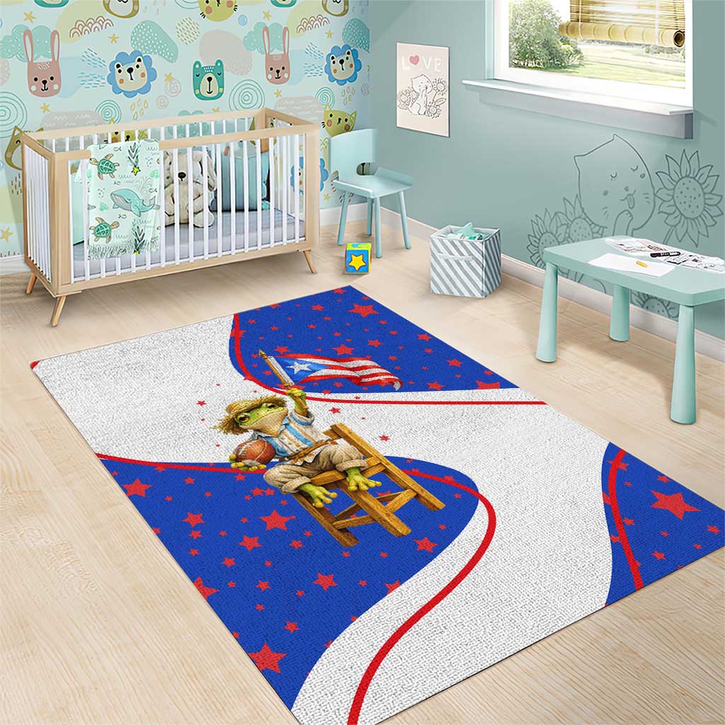 Puerto Rico Coquí Frog Football Fan Area Rug Whimsical Cartoon Style with Patriotic Elements