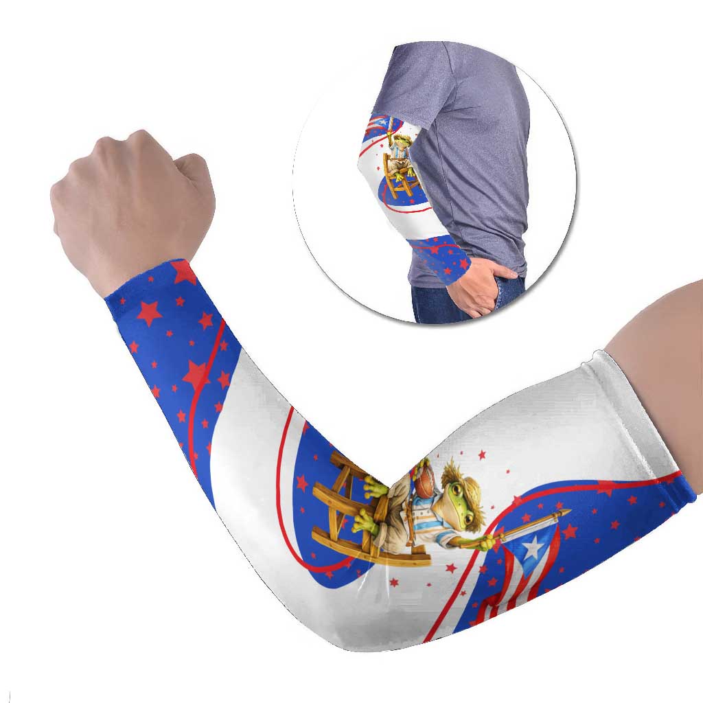 Puerto Rico Coquí Frog Football Fan Arm Sleeves Whimsical Cartoon Style with Patriotic Elements