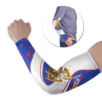 Puerto Rico Coquí Frog Football Fan Arm Sleeves Whimsical Cartoon Style with Patriotic Elements