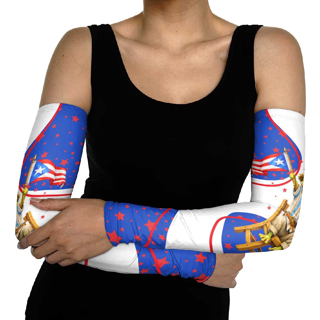 Puerto Rico Coquí Frog Football Fan Arm Sleeves Whimsical Cartoon Style with Patriotic Elements