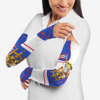 Puerto Rico Coquí Frog Football Fan Arm Sleeves Whimsical Cartoon Style with Patriotic Elements
