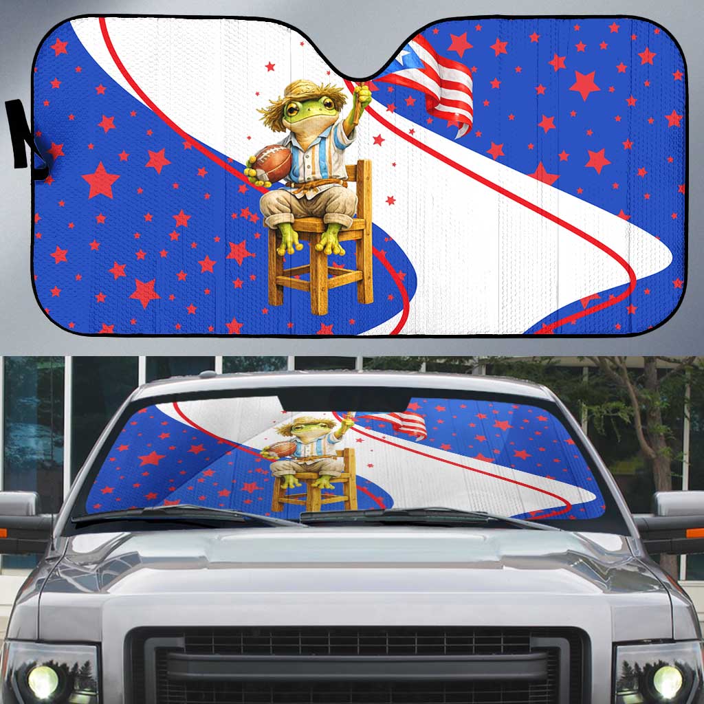 Puerto Rico Coquí Frog Football Fan Auto Sun Shade Whimsical Cartoon Style with Patriotic Elements
