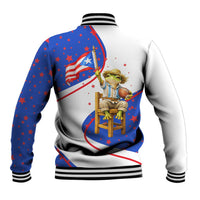 Puerto Rico Coquí Frog Football Fan Baseball Jacket Whimsical Cartoon Style with Patriotic Elements