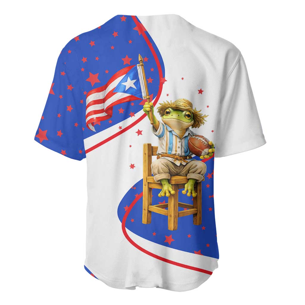 Puerto Rico Coquí Frog Football Fan Baseball Jersey Whimsical Cartoon Style with Patriotic Elements