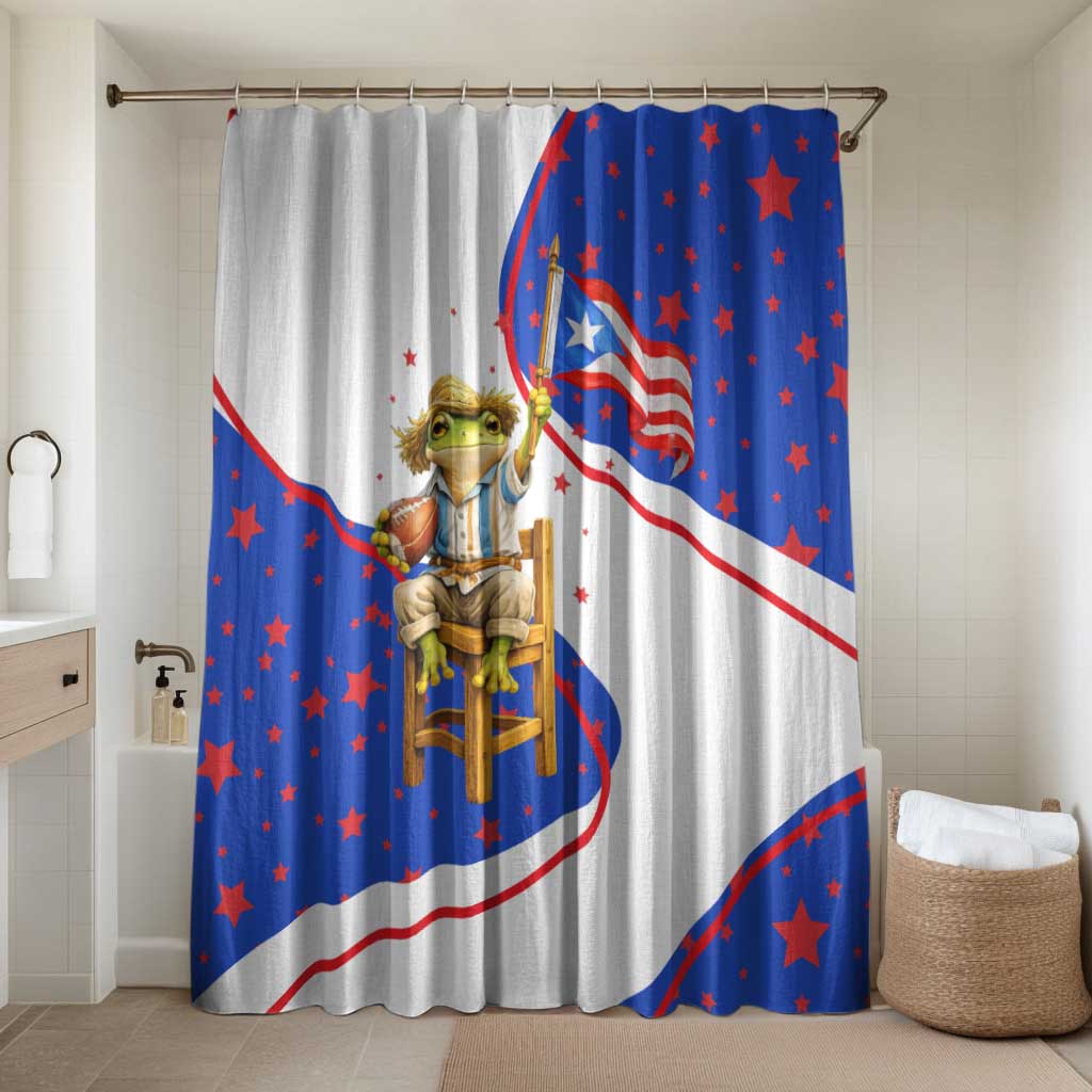 Puerto Rico Coquí Frog Football Fan Bathroom Set Whimsical Cartoon Style with Patriotic Elements
