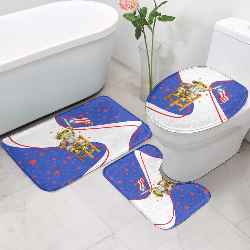 Puerto Rico Coquí Frog Football Fan Bathroom Set Whimsical Cartoon Style with Patriotic Elements