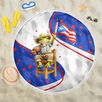 Puerto Rico Coquí Frog Football Fan Beach Blanket Whimsical Cartoon Style with Patriotic Elements