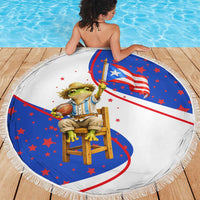Puerto Rico Coquí Frog Football Fan Beach Blanket Whimsical Cartoon Style with Patriotic Elements