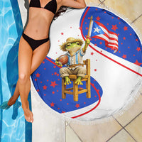 Puerto Rico Coquí Frog Football Fan Beach Blanket Whimsical Cartoon Style with Patriotic Elements