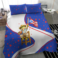 Puerto Rico Coquí Frog Football Fan Bedding Set Whimsical Cartoon Style with Patriotic Elements