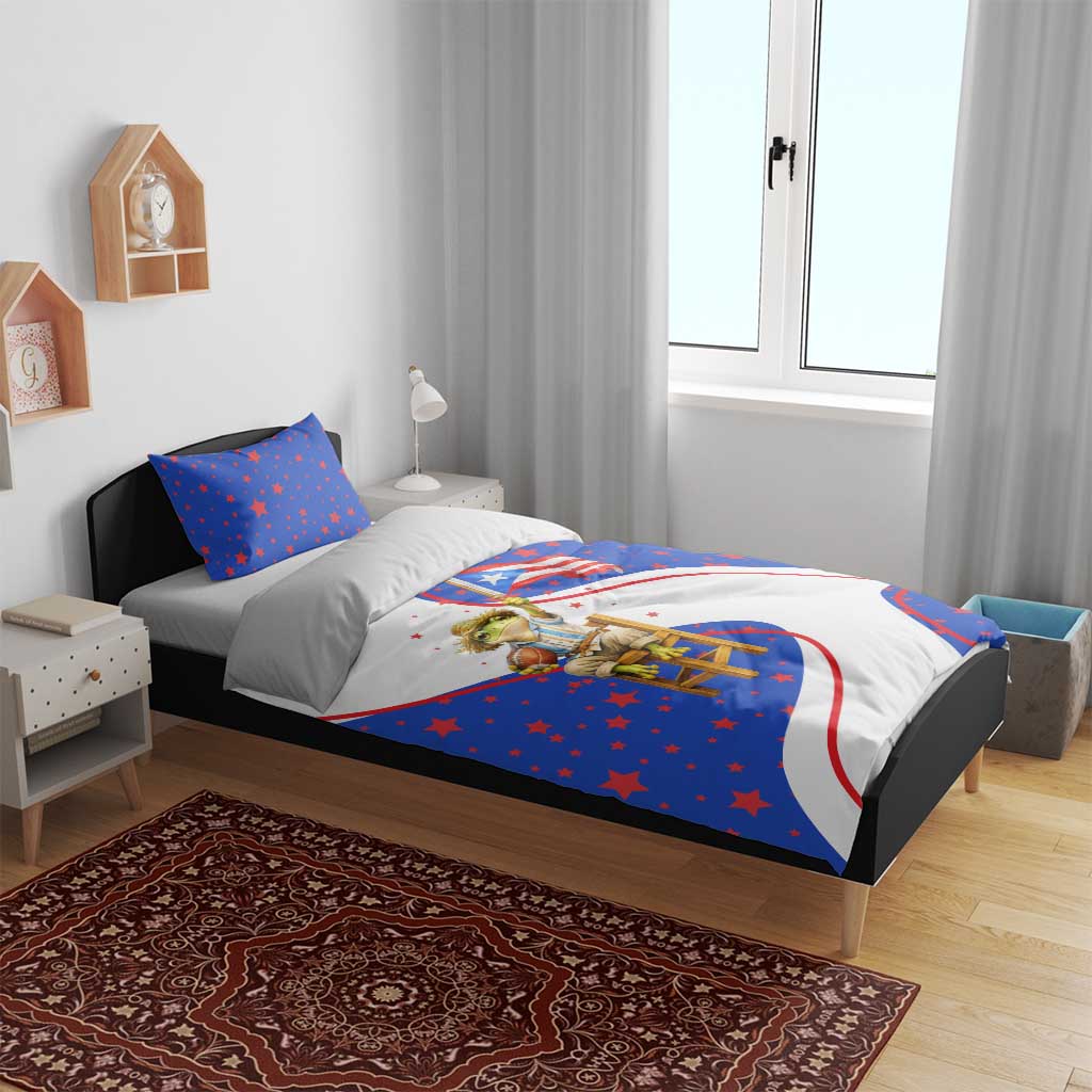 Puerto Rico Coquí Frog Football Fan Bedding Set Whimsical Cartoon Style with Patriotic Elements