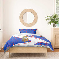 Puerto Rico Coquí Frog Football Fan Bedding Set Whimsical Cartoon Style with Patriotic Elements