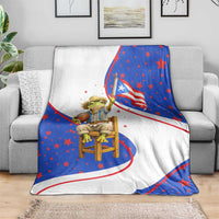 Puerto Rico Coquí Frog Football Fan Blanket Whimsical Cartoon Style with Patriotic Elements