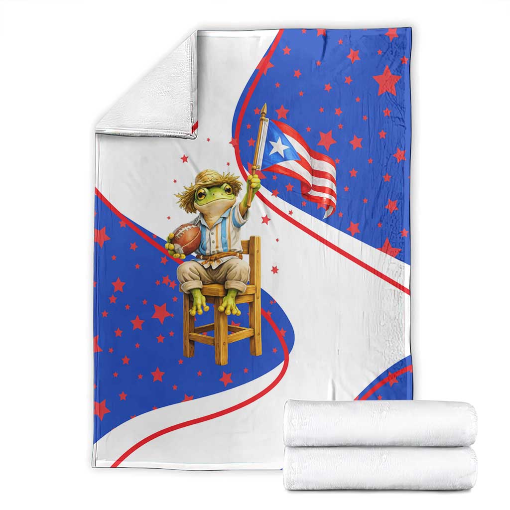 Puerto Rico Coquí Frog Football Fan Blanket Whimsical Cartoon Style with Patriotic Elements