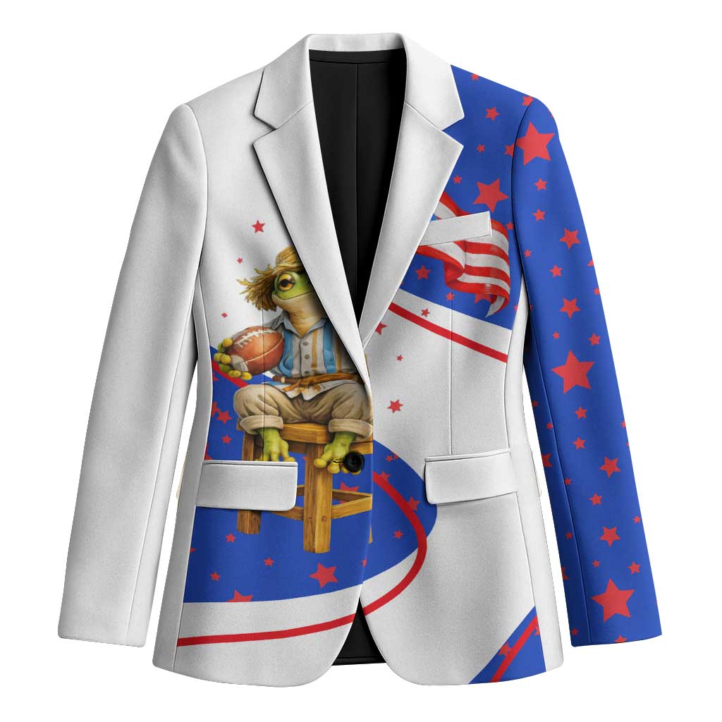 Puerto Rico Coquí Frog Football Fan Blazer Whimsical Cartoon Style with Patriotic Elements
