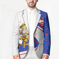 Puerto Rico Coquí Frog Football Fan Blazer Whimsical Cartoon Style with Patriotic Elements