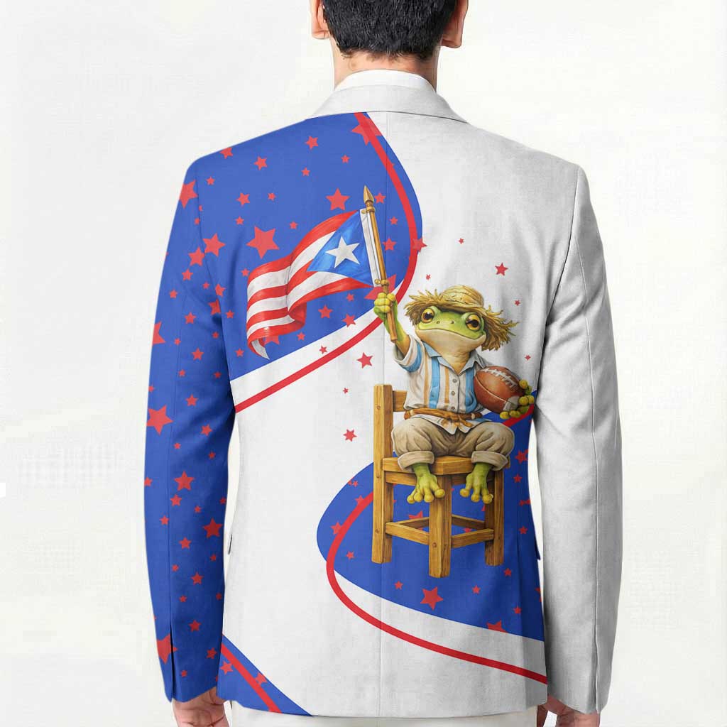 Puerto Rico Coquí Frog Football Fan Blazer Whimsical Cartoon Style with Patriotic Elements