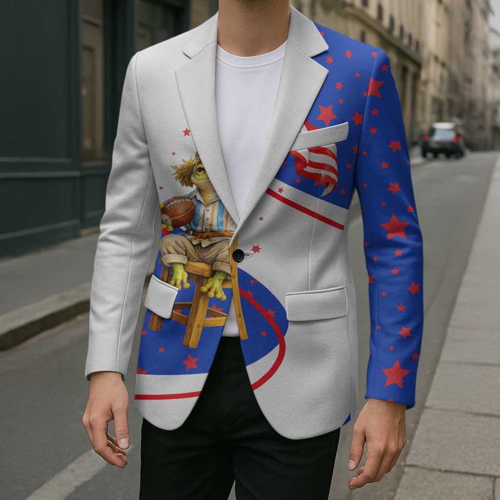 Puerto Rico Coquí Frog Football Fan Blazer Whimsical Cartoon Style with Patriotic Elements