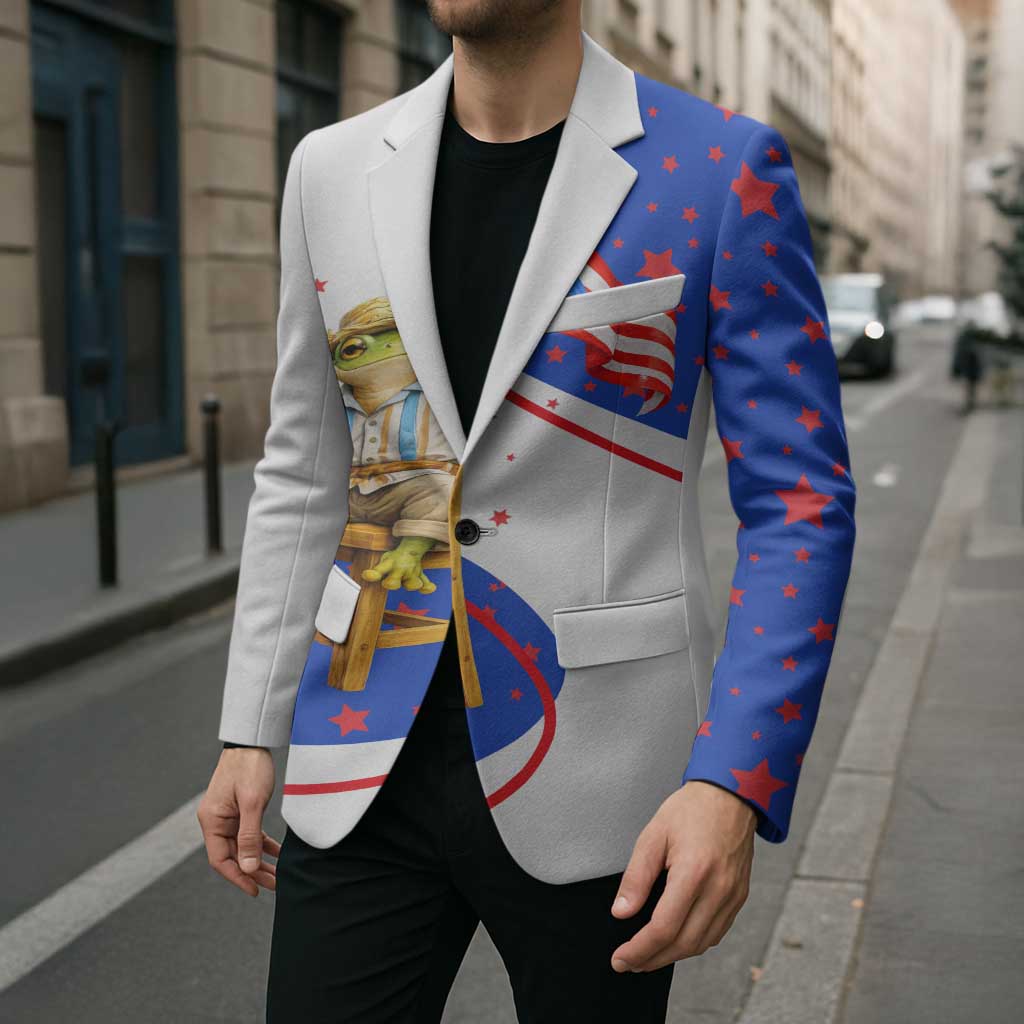 Puerto Rico Coquí Frog Football Fan Blazer Whimsical Cartoon Style with Patriotic Elements