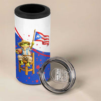 Puerto Rico Coquí Frog Football Fan 4 in 1 Can Cooler Tumbler Whimsical Cartoon Style with Patriotic Elements