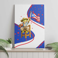 Puerto Rico Coquí Frog Football Fan Canvas Wall Art Whimsical Cartoon Style with Patriotic Elements