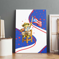 Puerto Rico Coquí Frog Football Fan Canvas Wall Art Whimsical Cartoon Style with Patriotic Elements