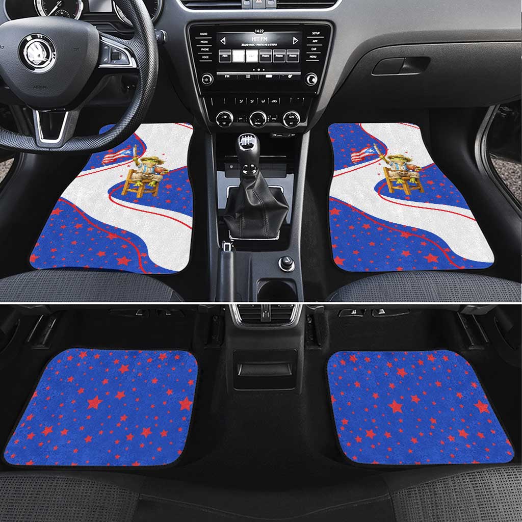 Puerto Rico Coquí Frog Football Fan Car Mats Whimsical Cartoon Style with Patriotic Elements