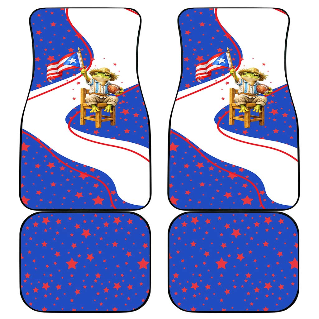 Puerto Rico Coquí Frog Football Fan Car Mats Whimsical Cartoon Style with Patriotic Elements