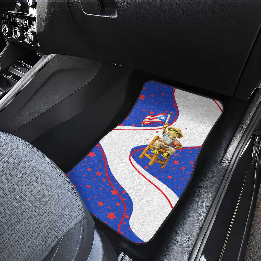 Puerto Rico Coquí Frog Football Fan Car Mats Whimsical Cartoon Style with Patriotic Elements