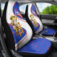Puerto Rico Coquí Frog Football Fan Car Seat Cover Whimsical Cartoon Style with Patriotic Elements