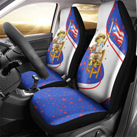 Puerto Rico Coquí Frog Football Fan Car Seat Cover Whimsical Cartoon Style with Patriotic Elements