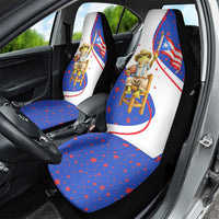 Puerto Rico Coquí Frog Football Fan Car Seat Cover Whimsical Cartoon Style with Patriotic Elements