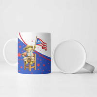 Puerto Rico Coquí Frog Football Fan Ceramic Mug Whimsical Cartoon Style with Patriotic Elements