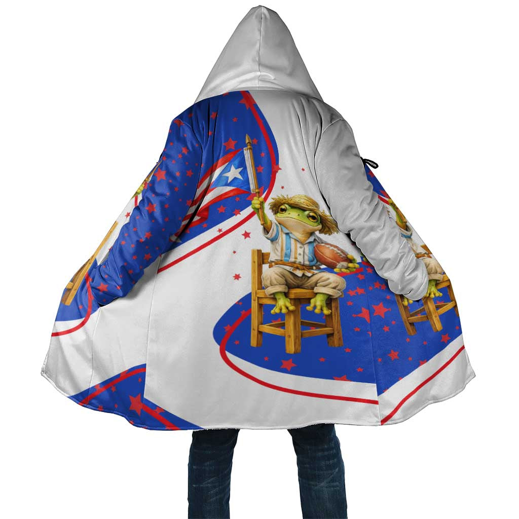 Puerto Rico Coquí Frog Football Fan Cloak Whimsical Cartoon Style with Patriotic Elements