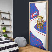 Puerto Rico Coquí Frog Football Fan Door Cover Whimsical Cartoon Style with Patriotic Elements