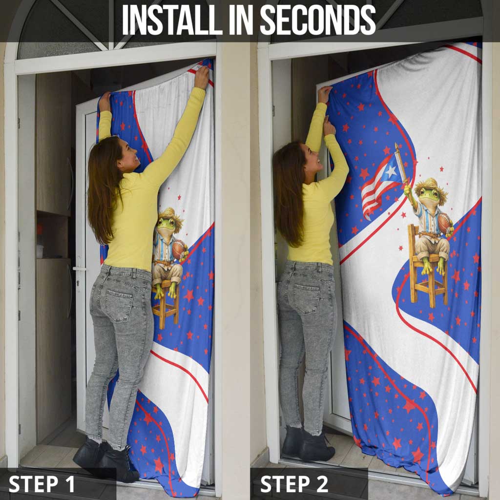 Puerto Rico Coquí Frog Football Fan Door Cover Whimsical Cartoon Style with Patriotic Elements