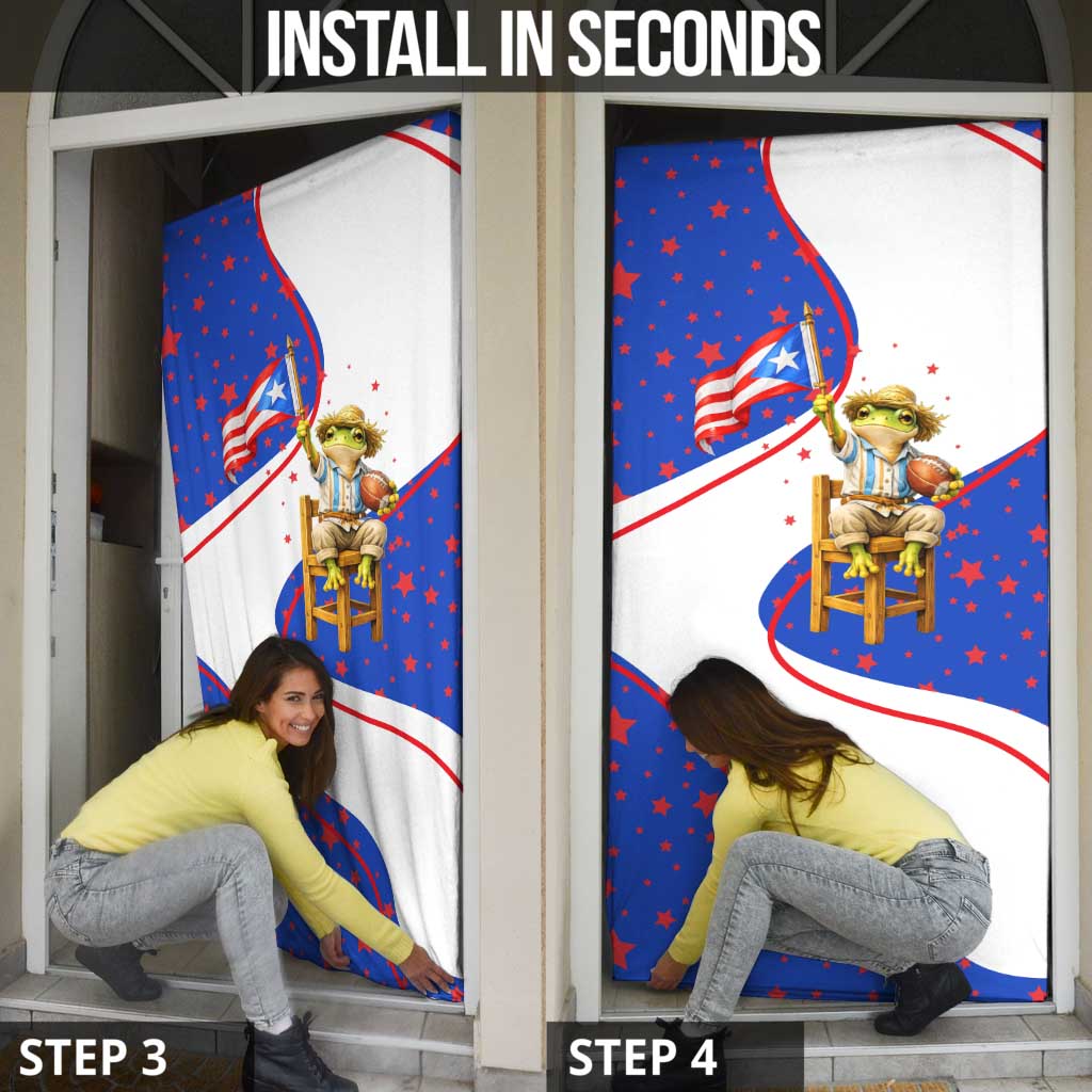 Puerto Rico Coquí Frog Football Fan Door Cover Whimsical Cartoon Style with Patriotic Elements