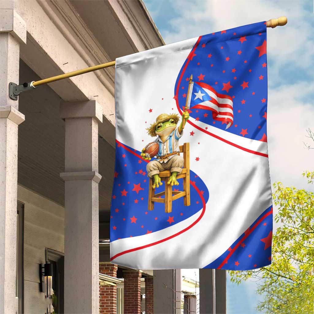 Puerto Rico Coquí Frog Football Fan Garden Flag Whimsical Cartoon Style with Patriotic Elements