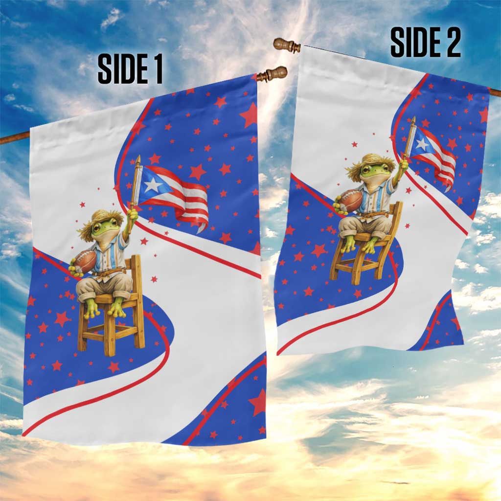 Puerto Rico Coquí Frog Football Fan Garden Flag Whimsical Cartoon Style with Patriotic Elements