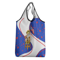 Puerto Rico Coquí Frog Football Fan Grocery Bag Whimsical Cartoon Style with Patriotic Elements