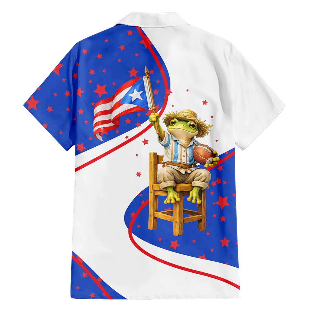 Puerto Rico Coquí Frog Football Fan Hawaiian Shirt Whimsical Cartoon Style with Patriotic Elements