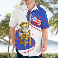 Puerto Rico Coquí Frog Football Fan Hawaiian Shirt Whimsical Cartoon Style with Patriotic Elements