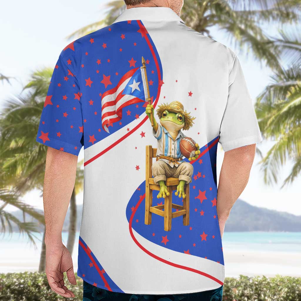 Puerto Rico Coquí Frog Football Fan Hawaiian Shirt Whimsical Cartoon Style with Patriotic Elements