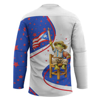 Puerto Rico Coquí Frog Football Fan Hockey Jersey Whimsical Cartoon Style with Patriotic Elements