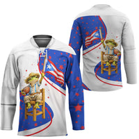 Puerto Rico Coquí Frog Football Fan Hockey Jersey Whimsical Cartoon Style with Patriotic Elements