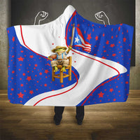 Puerto Rico Coquí Frog Football Fan Hooded Blanket Whimsical Cartoon Style with Patriotic Elements