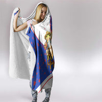 Puerto Rico Coquí Frog Football Fan Hooded Blanket Whimsical Cartoon Style with Patriotic Elements